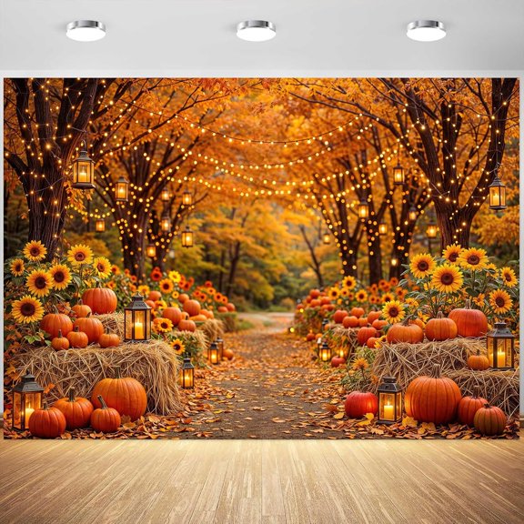 Fall Thanksgiving Backdrop Forest Scenery Autumn Pumpkin Maple Leaves Background Baby Shower Birthday Party Decorations Banner Photo Booth Props