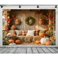 thumbnail image 1 of Fall Thanksgiving Backdrop Rustic Wood Board Autumn Wreath Haystack Background Indoor Props for Baby Birthday Thanksgiving Decorations Banner, 1 of 5