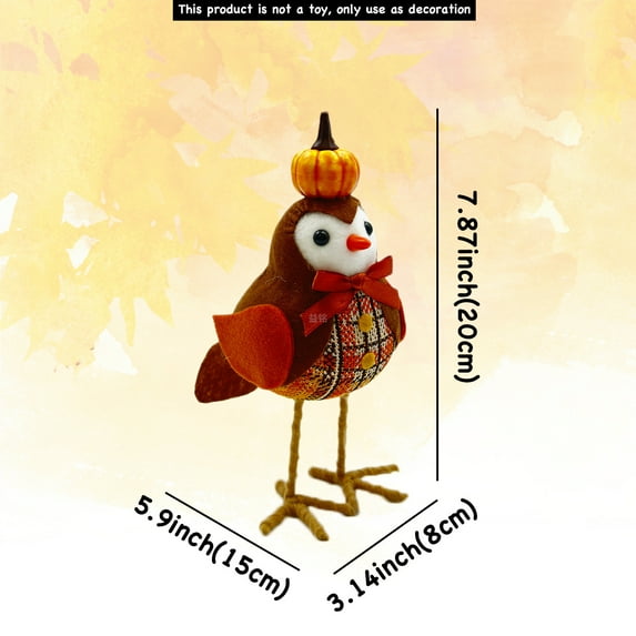 Fall Thanksgiving Bird Figurines | Pumpkin Hat & Leaf Scarf Bird Decor for Thanksgiving Table & Home | Fall Harvest Decorations | Featherly Friends Shelf Sitters for Kitchen and Indoor Decor