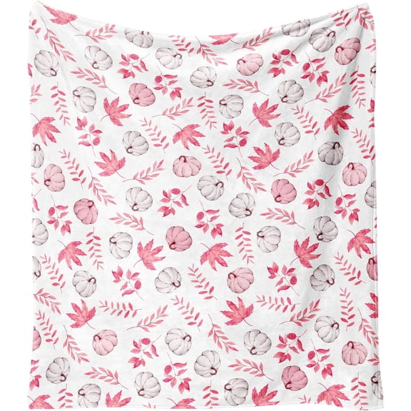 Fall Thanksgiving Blankets,Pink Pumpkins and Leaves Farmhouse Blanket Throw, Flannel Fleece Throw Blanket for Home Living Room Couch Bed Chair or Dorm Decor 60"x50"