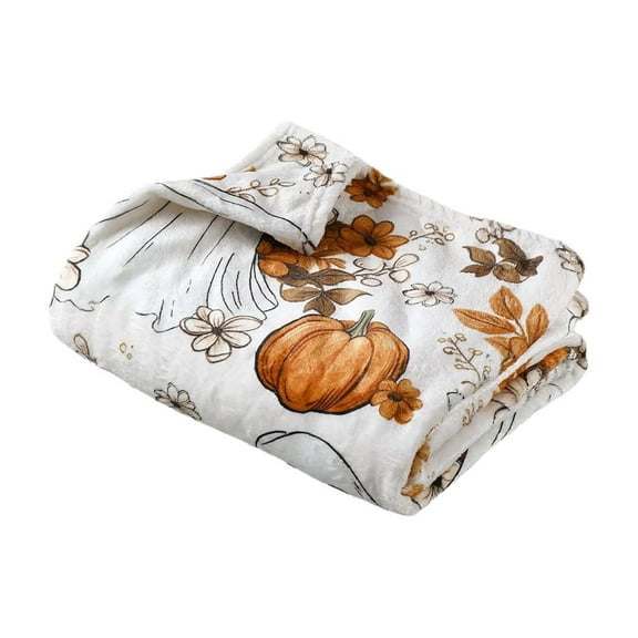 Fall Thanksgiving Blankets, Pumpkin Maple Leaf Flower Farmhouse Blanket Throw, Flannel Throw Blanket for Home Living Room Couch Bed Dorm, 27*40In