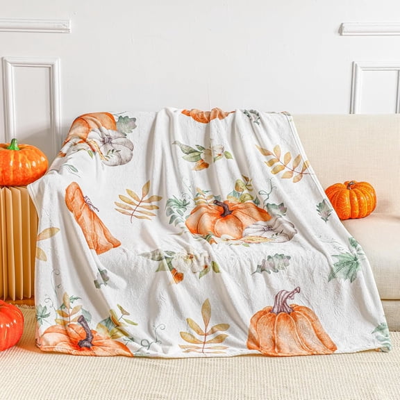Fall Thanksgiving Blankets Pumpkin Maple Leaf Throw Blanket Soft Farmhouse Thanksgiving Flannel Fleece Blankets and Throws Autumn Gifts for Home Sofa Couch Bed Chair Decor,60 x 50 Inch