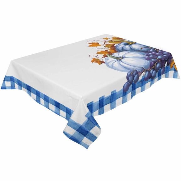 Fall Thanksgiving Blue Pumpkin Rectangle Tablecloths 60x120,Buffalo Plaid Leaves Fruit Table Cloth Table Cover Indoor/Outdoor Tabletop Decor for Wedding Holiday Party Dinner Baby Shower