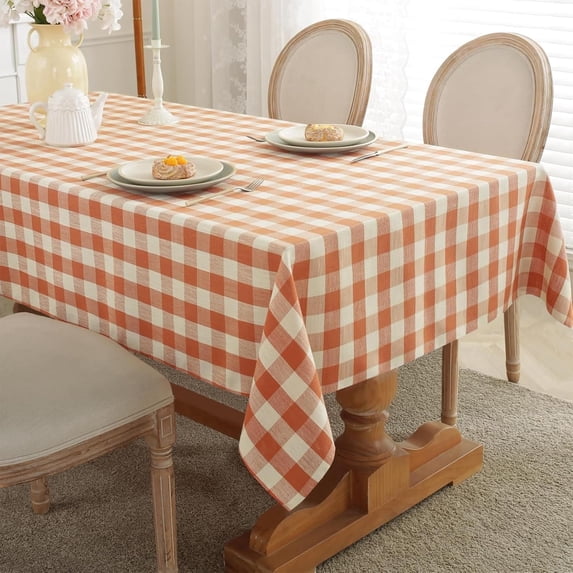Fall Thanksgiving Buffalo Plaid Tablecloth Checkered Gingham Table Cloth Rectangle Tables Rustic Orange Tablecloths Washable Wrinkle Free for Party, 60"x106" 8-10 Seats