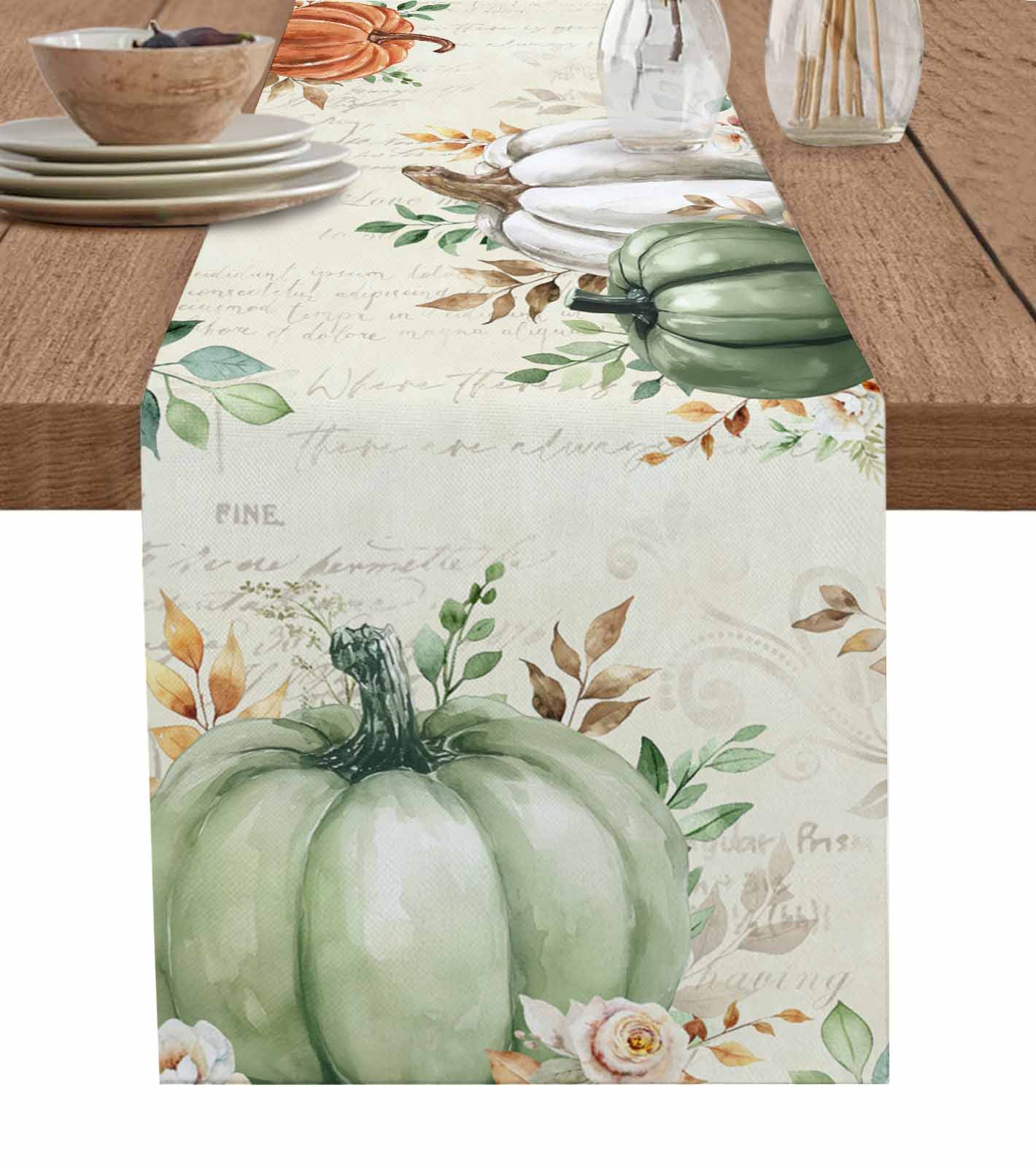 Fall Thanksgiving Burlap-Cotton Table Runner 108 Inches Long,Orange ...