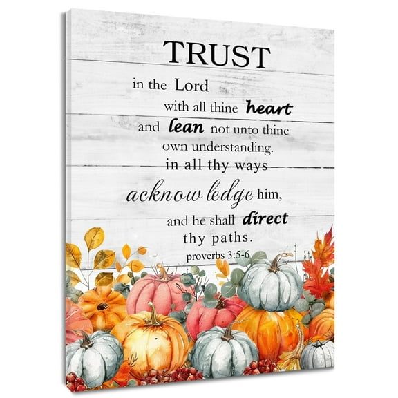 Fall Thanksgiving Canvas Wall Art Decor Inspirational Quotes Pumpkin Maple Leaves on Rural Wood Board Wall Art Autumn Thanksgiving Wall Art Framed for Bedroom Living Room Easy to Hang,8x10 Inches