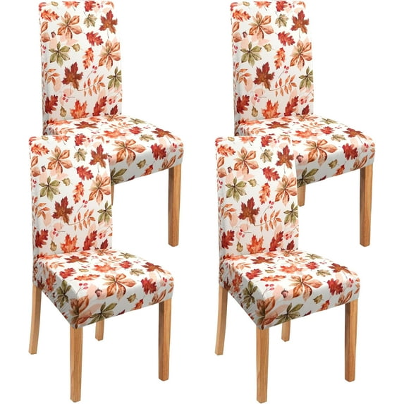 Fall Thanksgiving Chair Cover Set of 4, Watercolor Maple Leaf Dining Chair Protector,Elastic Removable Washable Dining Chair Cover, Suitable for Autumn Thanksgiving Kitchen Restaurant Holiday Decor