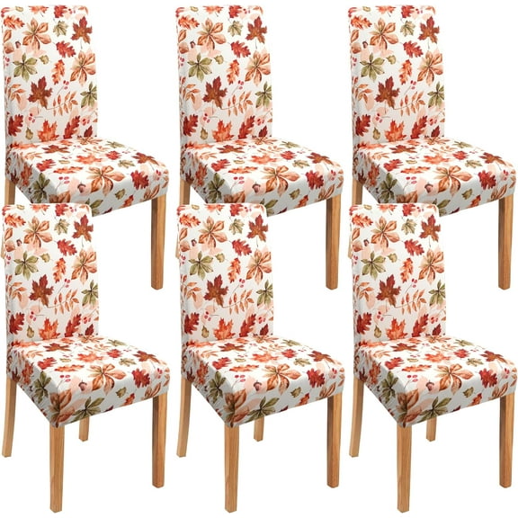 Fall Thanksgiving Chair Cover Set of 6, Watercolor Maple Leaf Dining Chair Protector,Elastic Removable Washable Dining Chair Cover, Suitable for Autumn Thanksgiving Kitchen Restaurant Holiday Decor