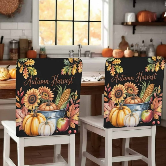 Fall Thanksgiving Chair Covers Set of 1 Autumn Harvest Pumpkin Corn Chair Back Covers Stretch Removable Washable Slipcovers Protector for Dining Room Kitchen Party Decor