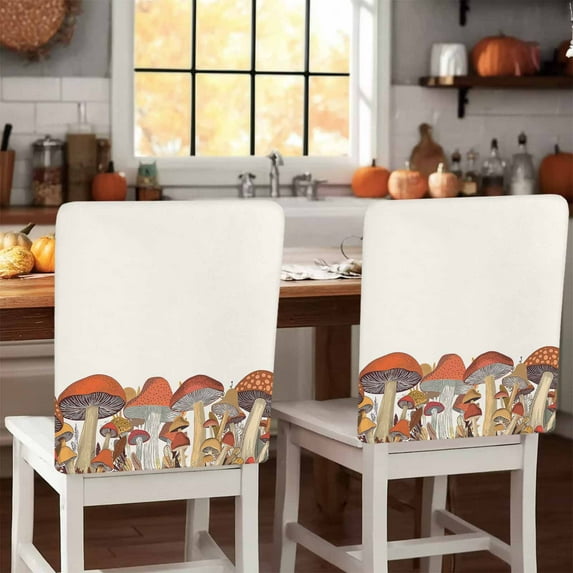 Fall Thanksgiving Chair Covers Set of 1 Mushroom Vintage Maple Leaves Chair Back Covers Stretch Removable Washable Slipcovers Protector for Dining Room Kitchen Party Decor