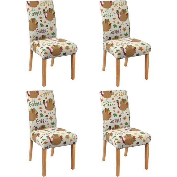 Fall Thanksgiving Chair Covers Set of 4, Pumpkin Turkey Dining Chair Protectors, Elastic Removable Washable Dining Chair Covers for Fall Thanksgiving Kitchen Dining Room Holiday Decorations