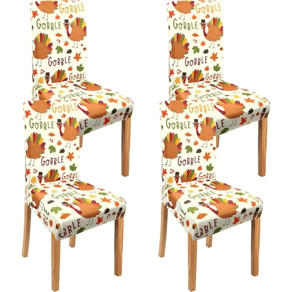 Fall Thanksgiving Chair Covers Set of 4, Pumpkin Turkey Dining Chair Protectors, Elastic Removable Washable Dining Chair Covers for Fall Thanksgiving Kitchen Dining Room Holiday Decorations