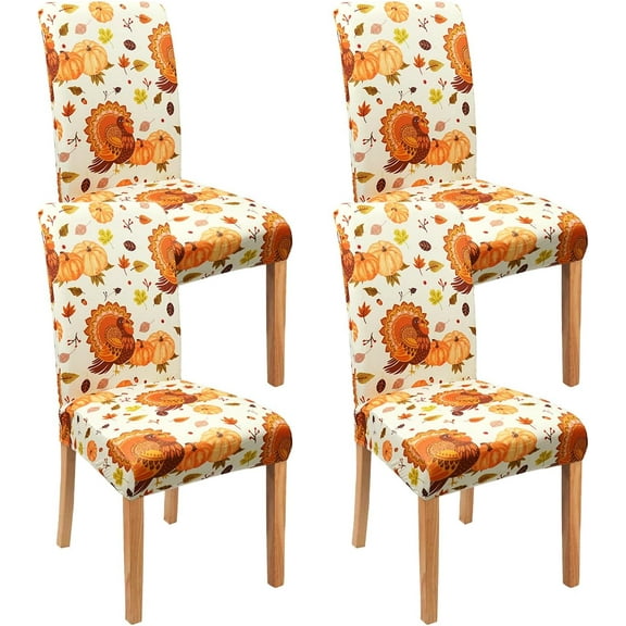 Fall Thanksgiving Chair Covers Set of 4, Watercolor Pumpkin Maple Leaf Dining Chair Protectors, Elastic Removable Washable Dining Chair Covers for Fall Thanksgiving Kitchen Dining Room Holiday Decor