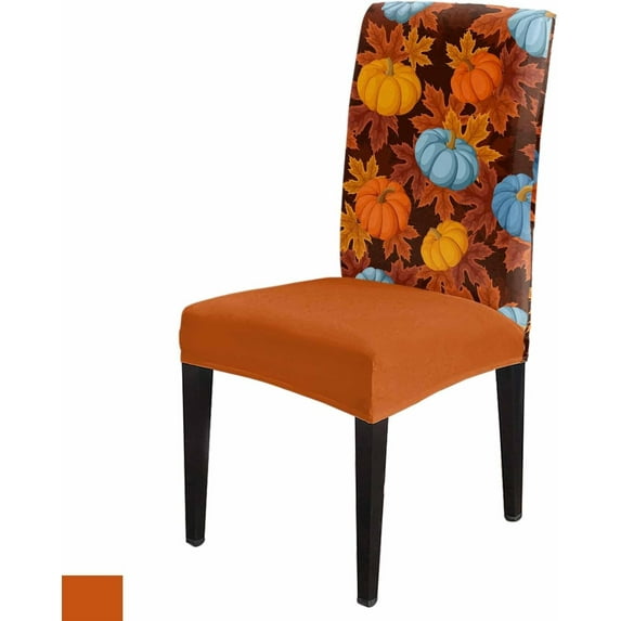 Fall Thanksgiving Chair Covers Set of 6,Blue Orange Pumpkin Dining Room Chair Cover,Autumn Maple Leaves Removable Washable Kitchen Chair Covers Chair Slipcover Protector for Party Holiday Decor