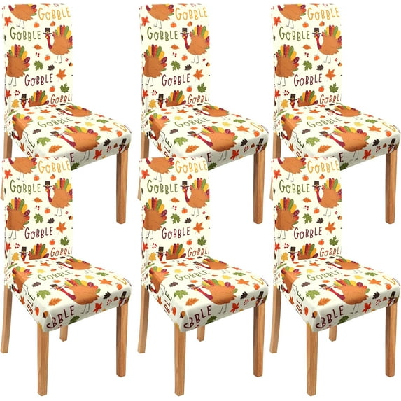 Fall Thanksgiving Chair Covers Set of 6, Pumpkin Turkey Dining Chair Protectors, Elastic Removable Washable Dining Chair Covers for Fall Thanksgiving Kitchen Dining Room Holiday Decorations