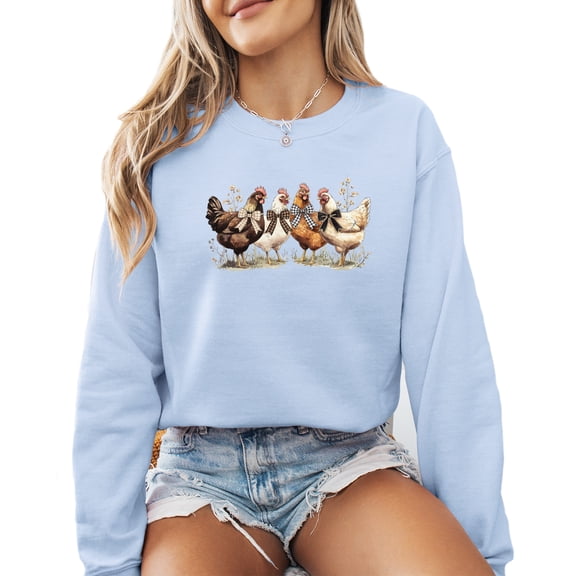 Fall Thanksgiving Chicken Day Sweatshirt Women Long Sleeve Fashion Graphic Shirts Cozy Weather Lover Pullover Tops