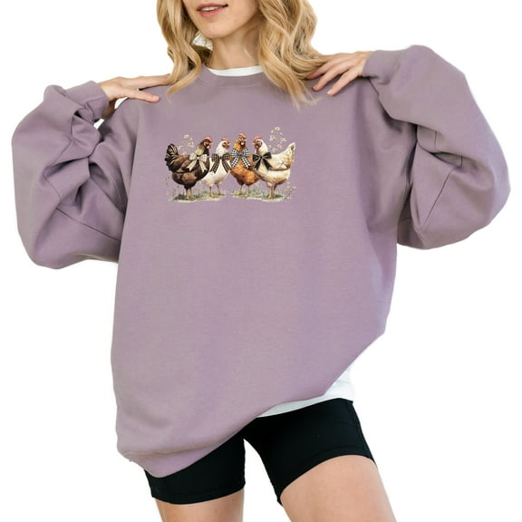 Fall Thanksgiving Chicken Day Sweatshirt Women Long Sleeve Fashion Graphic Shirts Cozy Weather Lover Pullover Tops