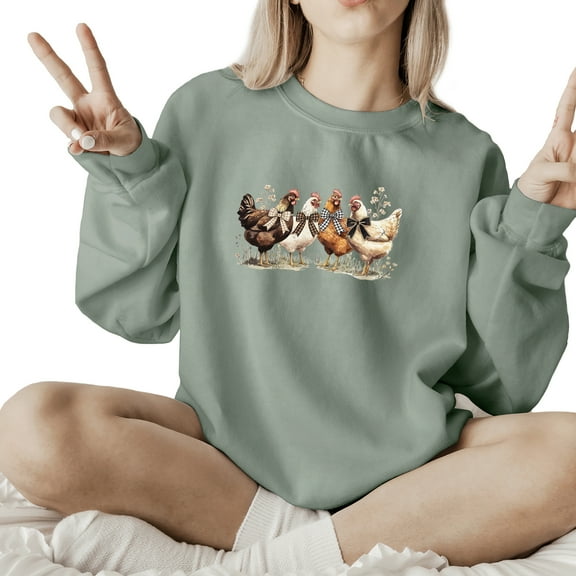 Fall Thanksgiving Chicken Day Sweatshirt Women Long Sleeve Fashion Graphic Shirts Cozy Weather Lover Pullover Tops