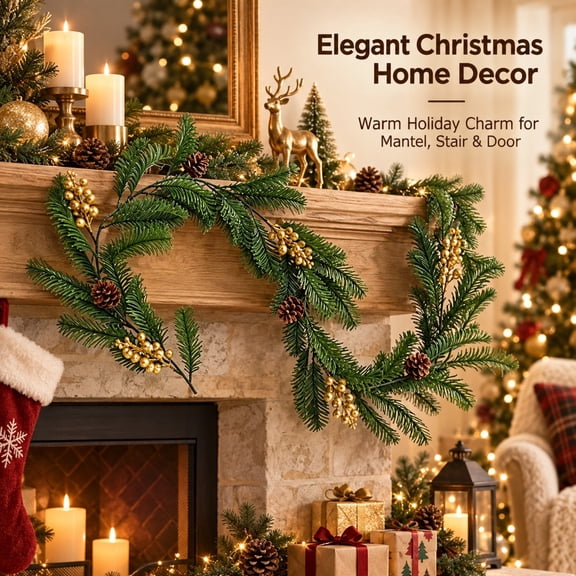 Fall Thanksgiving Christmas Decorations Indoor Outdoor Under 10$ Clearance! Christmas Golden Fruit Pines Branch Vines 180cm Plastic Simulation Pinecone Vines Fireplace Doorframe Holiday Decoration