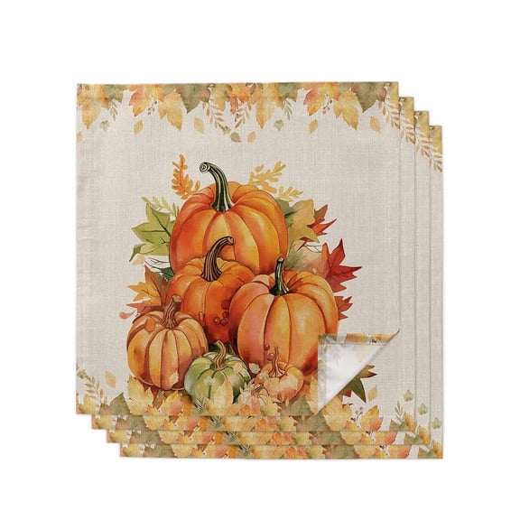 Fall Thanksgiving Cloth Napkins Washable Set of 4, Rustic Orange Pumpkin Harvest Maple Leaf Reusable Dinner Table Napkins Cloth Bulk for Weddings Kitchen Restaurants Hotel Events Party 20 x 20 Inch