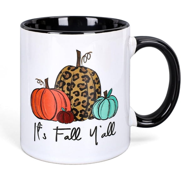 Fall Thanksgiving Coffee Mugs 11oz Autumn Variety Pumpkin Print Ceramic Cups It's Fall Y'all Mug for Home Birthday Gift Family Supplies