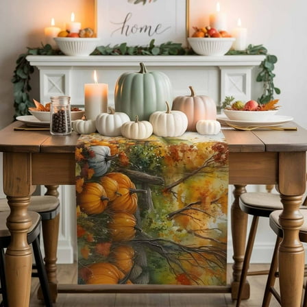 Fall Thanksgiving Cotton Linen Table Runner, Washable Table Runners for Kitchen, Dining Room, Holiday, Home Party Table Decor, 13x108 Inches