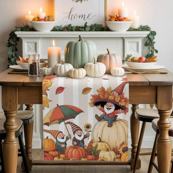 Fall Thanksgiving Cotton Linen Table Runner, Washable Table Runners for Kitchen, Dining Room, Holiday, Home Party Table Decor, 13x120 Inches