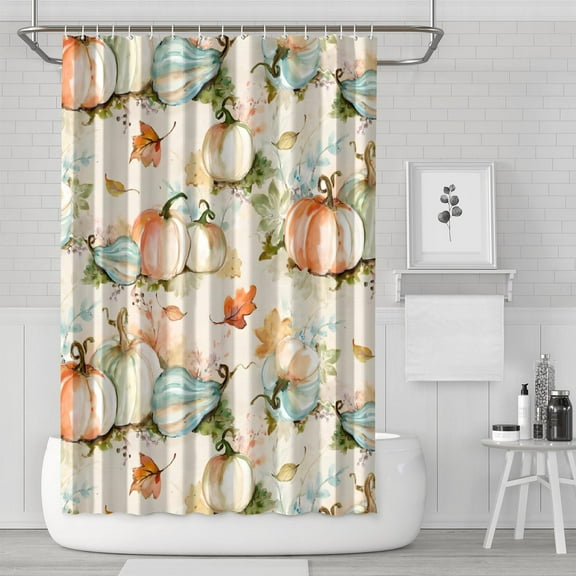 Fall Thanksgiving Day Pumpkin Shower Curtain,Washable Bath Curtain with Hooks Retro Polyester Fabric Curtains for Halloween Thansgiving Christmas Hotel Dorm