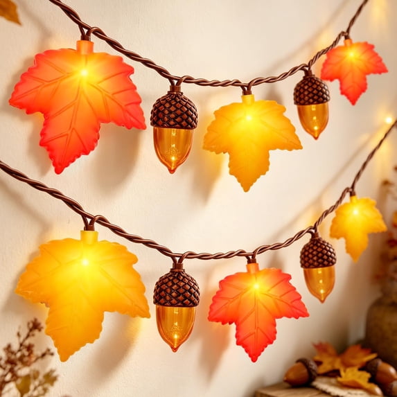Led Bulb Live Fall Thanksgiving Decor - 8.5Ft LED Fall String Lights Plug in Orange ...