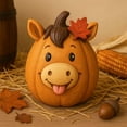 thumbnail image 1 of Cute Farm Animal Pumpkin Figurines Thanksgiving Decor, Resin Animal Statue Autumn Fall Harvest Home Centerpiece Displays (Horse), 1 of 7