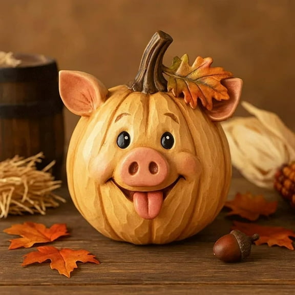 Farm Animal Pumpkin Figurines Autumn Thanksgiving Statue, Resin Fall Decor Harvest Season Home Centerpiece Display Ornaments (Pig)