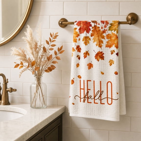 Fall Thanksgiving Decorative Hand Towel, Beige, Seasonal Accent for Kitchen, Bathroom, Sink Area and Everyday Home Cleaning or Hand Drying