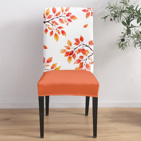 Fall Thanksgiving Dining Chair Covers Set of 6, Rustic Orange Rowan Leaf Berry Tree Branch Chair Covers for Dining Room Removable Seat Protectors Slipcovers for Home Party Wedding Banquet