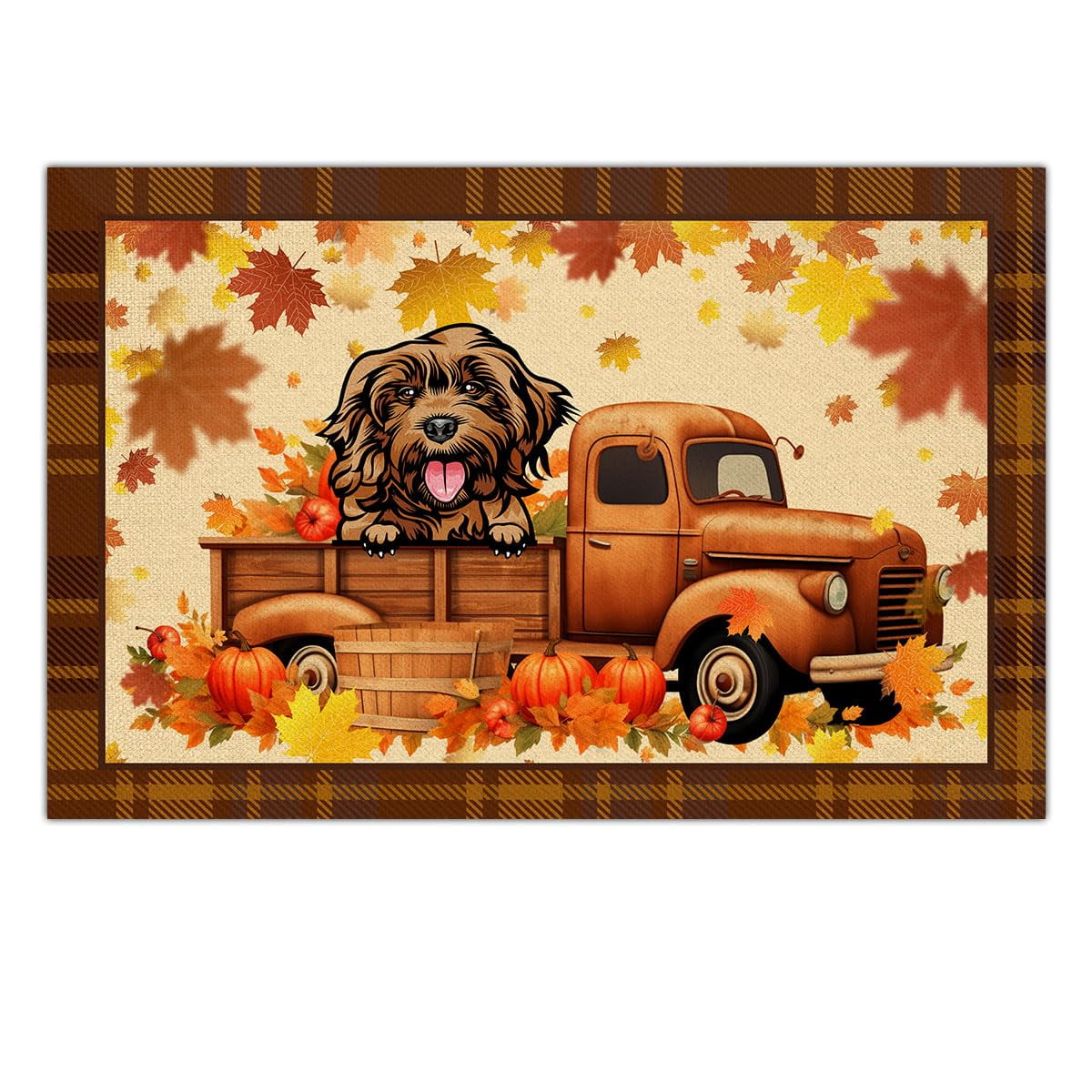 Fall Thanksgiving Dog Door Mat Cockapoo Doormat Pumpkin Autumn Rubber ...