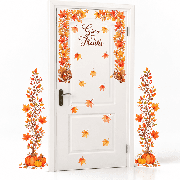 Fall Thanksgiving Door Frame Decal 2-Piece Peel & Stick Seasonal Wall Sticker