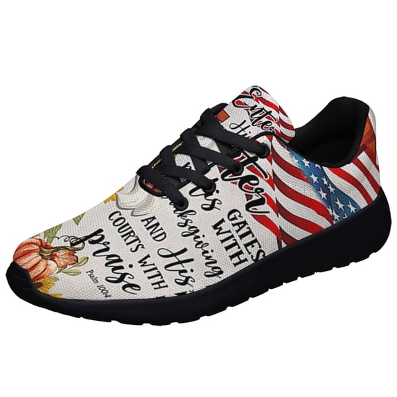 Fall Thanksgiving Enter His Gates With Thanksgiving And His Courts With Praise Shoes Sneakers for Women Men Black Size 11.5