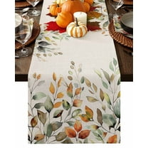 Fall Thanksgiving Eucalyptus Table Runner-Cotton Linen- 36 Inch Holiday Dresser Scarves, Farmhouse Sage Green Orange Tablerunner for Kitchen Coffee/Dining Bedroom Living Room Dinner Scarf Décor 13x36