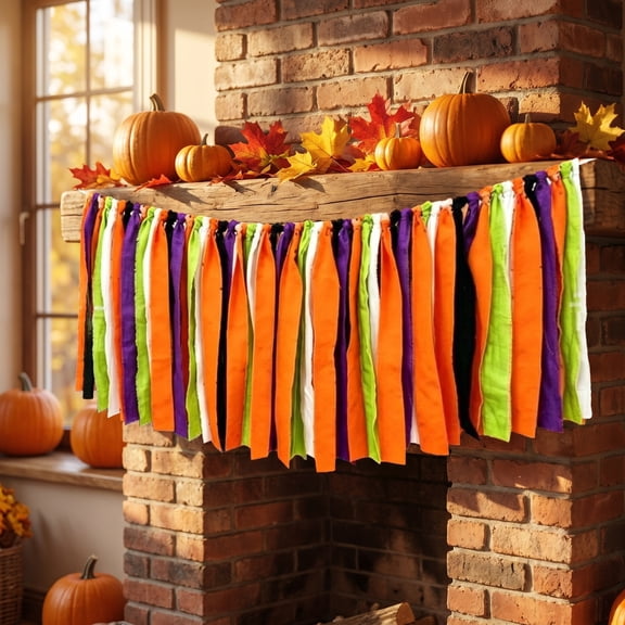 Fall Thanksgiving Fabric Ribbon Banners Halloween Pumpkin Maple Leaf Tassel Garland For Fireplace Porch Home Autumns Decor