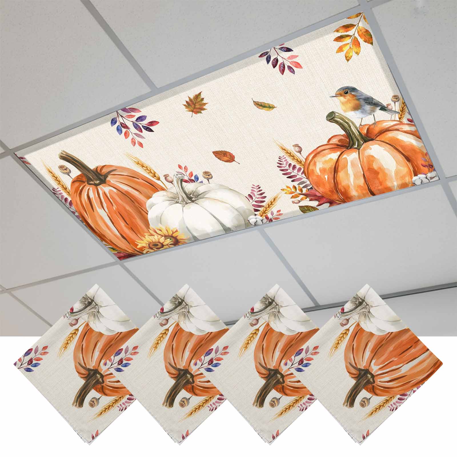 Fall Thanksgiving Fluorescent Light Covers, Orange White Pumpkin ...