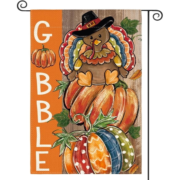 Fall Thanksgiving Garden Flag Double Sided 12x18 Inch Outdoor Gobble Turkey Pumpkin Seasonal Yard Decorative Flag