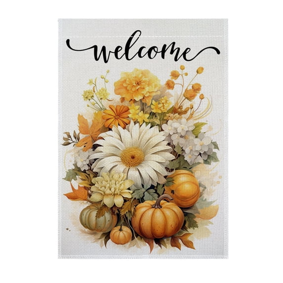 Fall Thanksgiving Garden Flag with Pumpkin and Maple Leaf, 17.7 x 11.8 Inch Double Sided Burlap Yard Outdoor Decor, Seasonal Harvest Home Porch Decoration