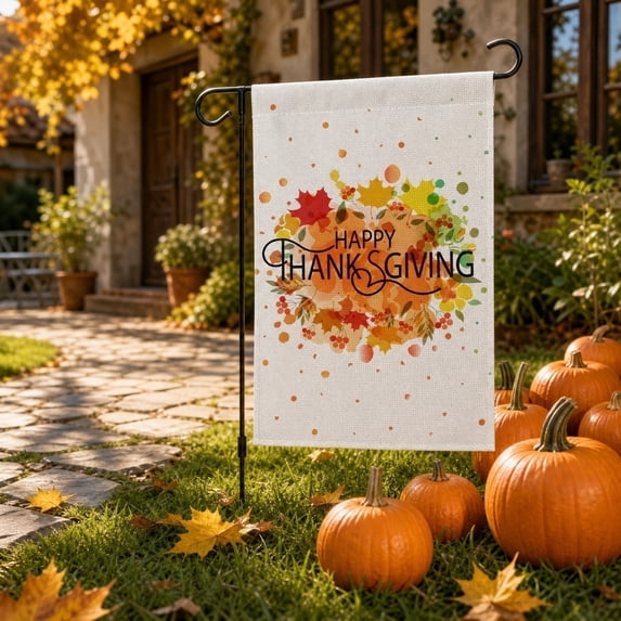 Fall Thanksgiving Garden Flag with Pumpkin and Maple Leaf, 17.7 x 11.8 Inch Double Sided Burlap Yard Outdoor Decor, Seasonal Harvest Home Porch Decoration
