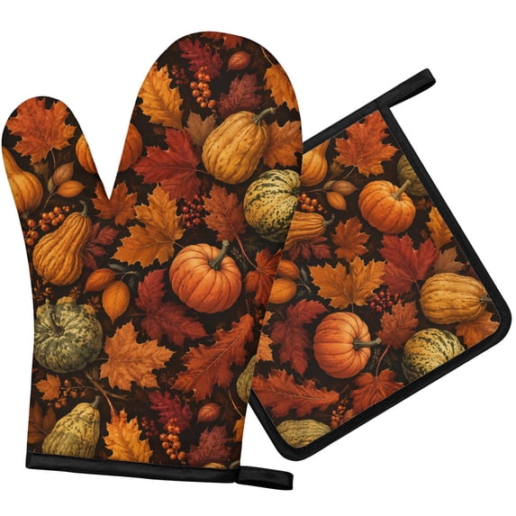Fall Thanksgiving Harvest Pumpkin Oven Gloves & Hot Pads 2pc Set, Heat ...