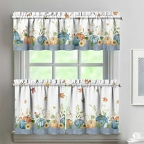 Fall Thanksgiving Kitchen Curtain Valance 3 Piece Set, Fall Blue Pumpkin Sunflower Kitchen Decor, Thanksgiving Fall Kitchen Curtains and Valances for Living Room Bedroom Kitchen Cafe Decor 24In