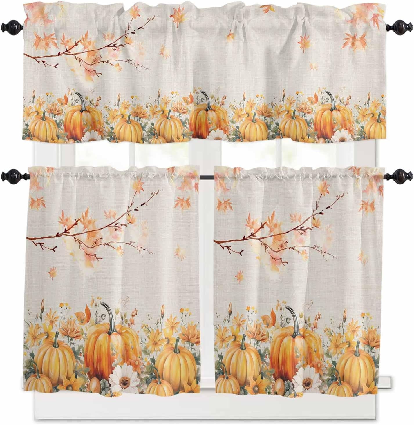 Fall Thanksgiving Kitchen Curtains and Valances Set, Rod Pocket ...