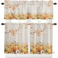 thumbnail image 1 of Fall Thanksgiving Kitchen Curtains and Valances Set, Rod Pocket Curtains Tier Farmhouse Window Curtains 36 Inch Length, Orange Pumpkin Maple Leaves Flowers 3 Piece Kitchen Curtains Set, 1 of 6