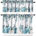thumbnail image 1 of Fall Thanksgiving Kitchen Curtains Valances Set, Watercolor Autumn Blue Pumpkins Leaves Decor Kitchen Window Curtains Tier and Valance Curtain Set for Bedroom Living Room 54x18 & 27x36x2, 3 Panel, 1 of 5