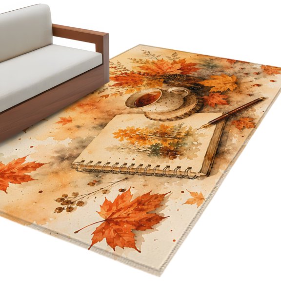 Fall Thanksgiving Kitchen Runner Rug 2.7x5 Washable Runners for Hallway Non Slip Orange Maple Leaves Book Coffee Cup Large Area Rug Indoor Floor Carpet for Bathroom Entryway Bedroom Living Room