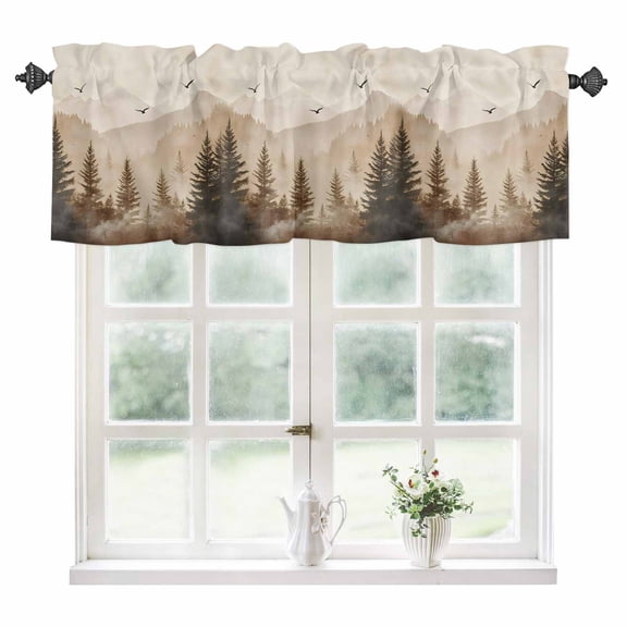 Fall Thanksgiving Kitchen Valances for Windows 42x12 Inch Kitchen Curtains Valances Rod Pocket Tan Forest Trees Autumn Birds Bathroom Window Valances for Window Treatment Decor
