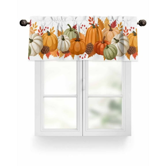 Fall Thanksgiving Kitchen Valances for Windows Autumn Harvest Pumpkins Maple Leaves Valance Curtains for Kitchen /Living Room/Bedroom/ Bathroom Decor, 54"x18 " ,Rod Pocket 1 Panel,